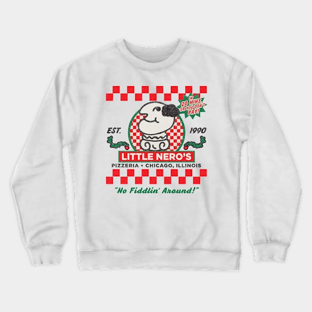 Little Nero's Pizzeria Worn Lts Crewneck Sweatshirt by Alema Art